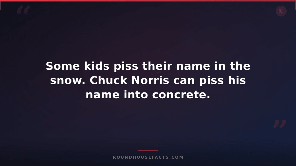 Chuck Norris Fact — Some kids piss their name in the snow. Chuck Norris can piss