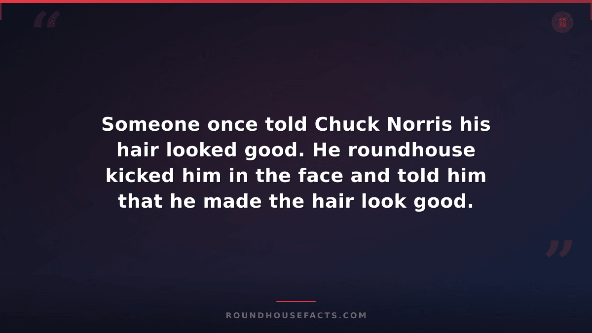 Chuck Norris Fact — Someone once told Chuck Norris his hair looked good. He roun