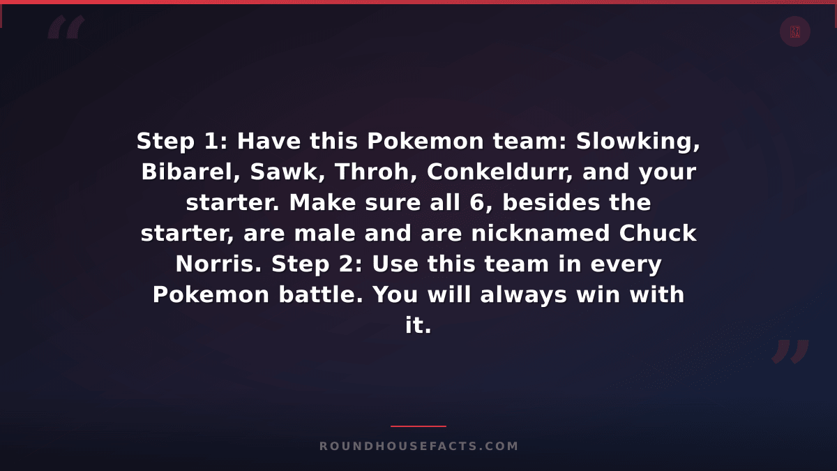 Chuck Norris Fact — Step 1: Have this Pokemon team: Slowking, Bibarel, Sawk, Thr