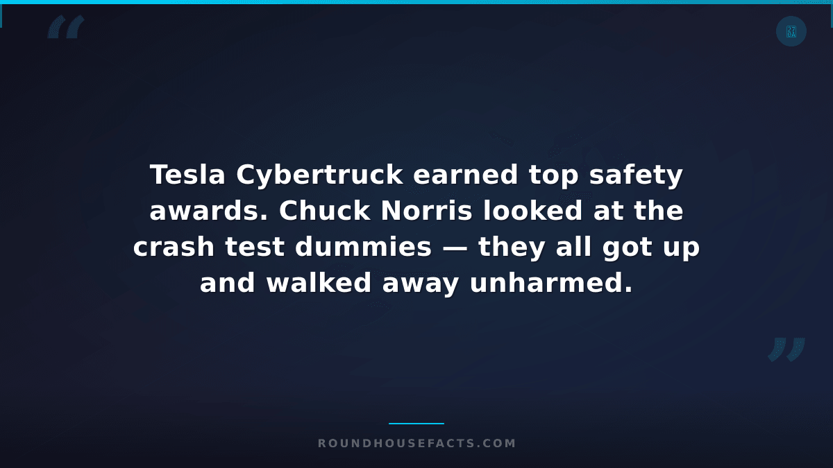 Chuck Norris Fact — Tesla Cybertruck earned top safety awards. Chuck Norris look