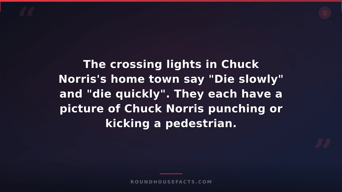 Chuck Norris Fact — The crossing lights in Chuck Norris's home town say "Die slo
