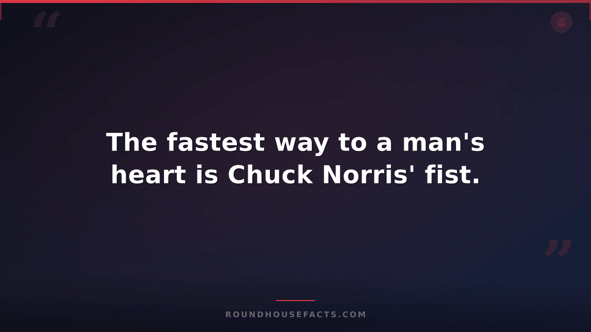 Chuck Norris Fact — The fastest way to a man's heart is Chuck Norris' fist.