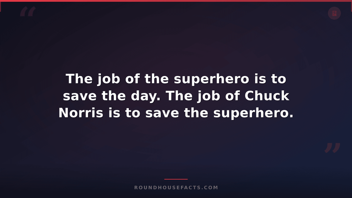 Chuck Norris Fact — The job of the superhero is to save the day. The job of Chuc