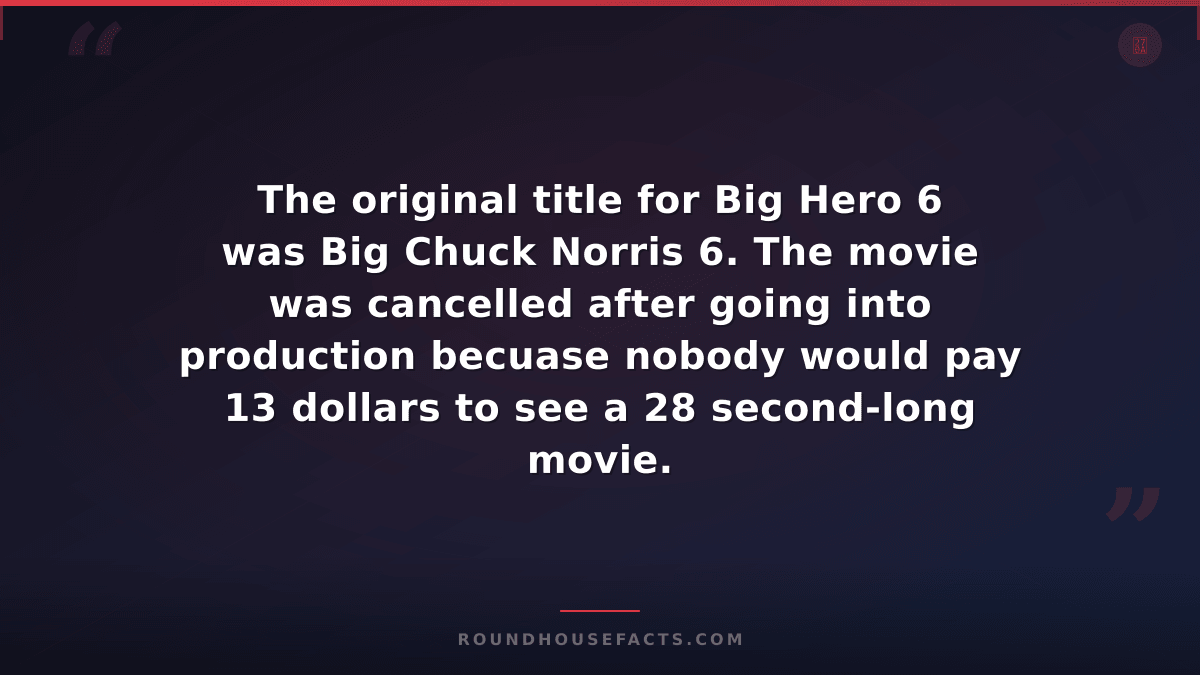 Chuck Norris Fact — The original title for Big Hero 6 was Big Chuck Norris 6. Th