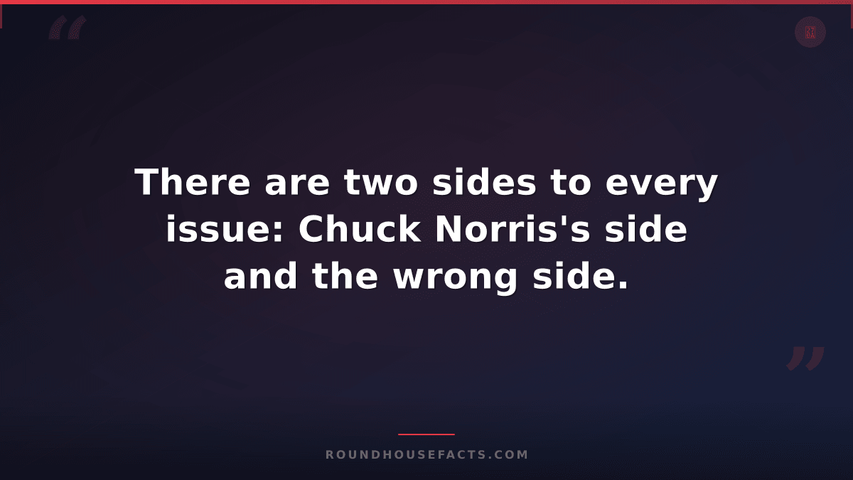 Chuck Norris Fact — There are two sides to every issue: Chuck Norris's side and