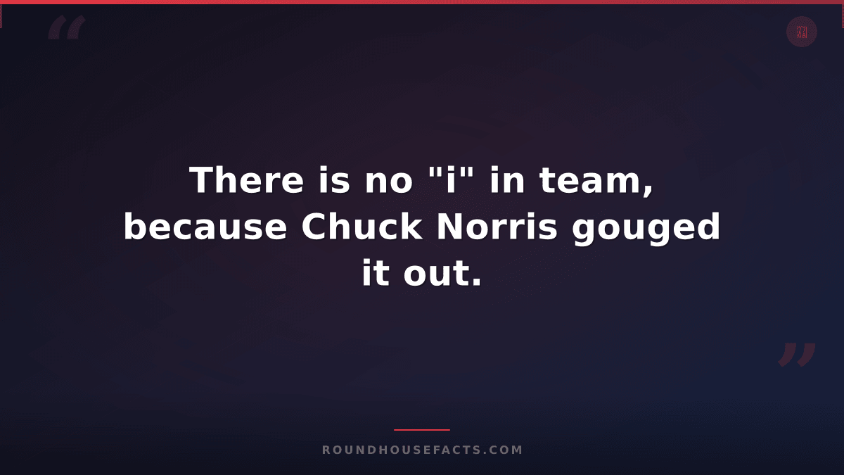 Chuck Norris Fact — There is no "i" in team, because Chuck Norris gouged it out.