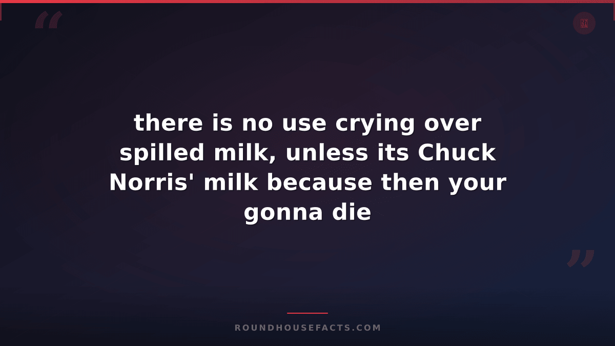 Chuck Norris Fact — there is no use crying over spilled milk, unless its Chuck N