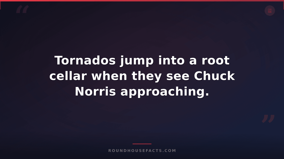Chuck Norris Fact — Tornados jump into a root cellar when they see Chuck Norris