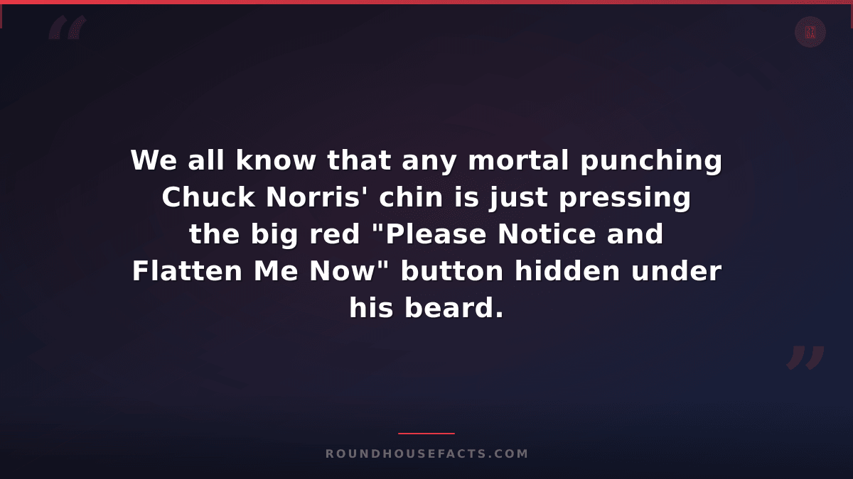 Chuck Norris Fact — We all know that any mortal punching Chuck Norris' chin is j