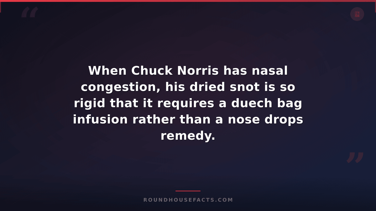 Chuck Norris Fact — When Chuck Norris has nasal congestion, his dried snot is so