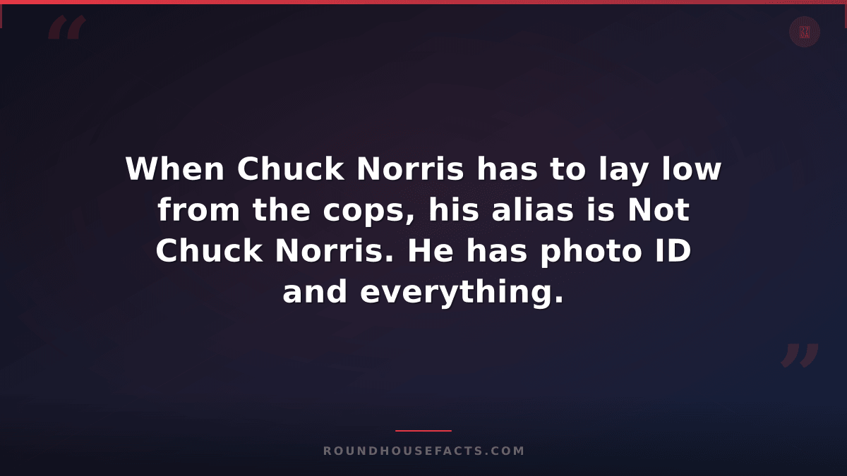 Chuck Norris Fact — When Chuck Norris has to lay low from the cops, his alias is