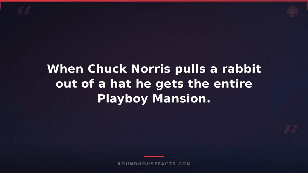Chuck Norris Fact — When Chuck Norris pulls a rabbit out of a hat he gets the en