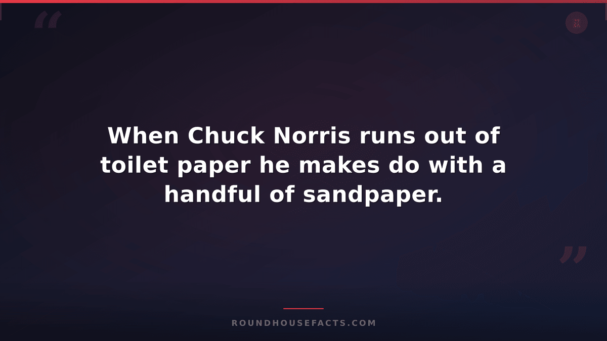 Chuck Norris Fact — When Chuck Norris runs out of toilet paper he makes do with