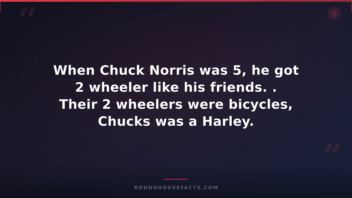 Chuck Norris Fact — When Chuck Norris was 5, he got 2 wheeler like his friends.