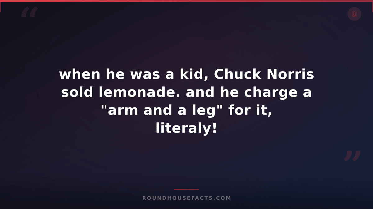Chuck Norris Fact — when he was a kid, Chuck Norris sold lemonade. and he charge