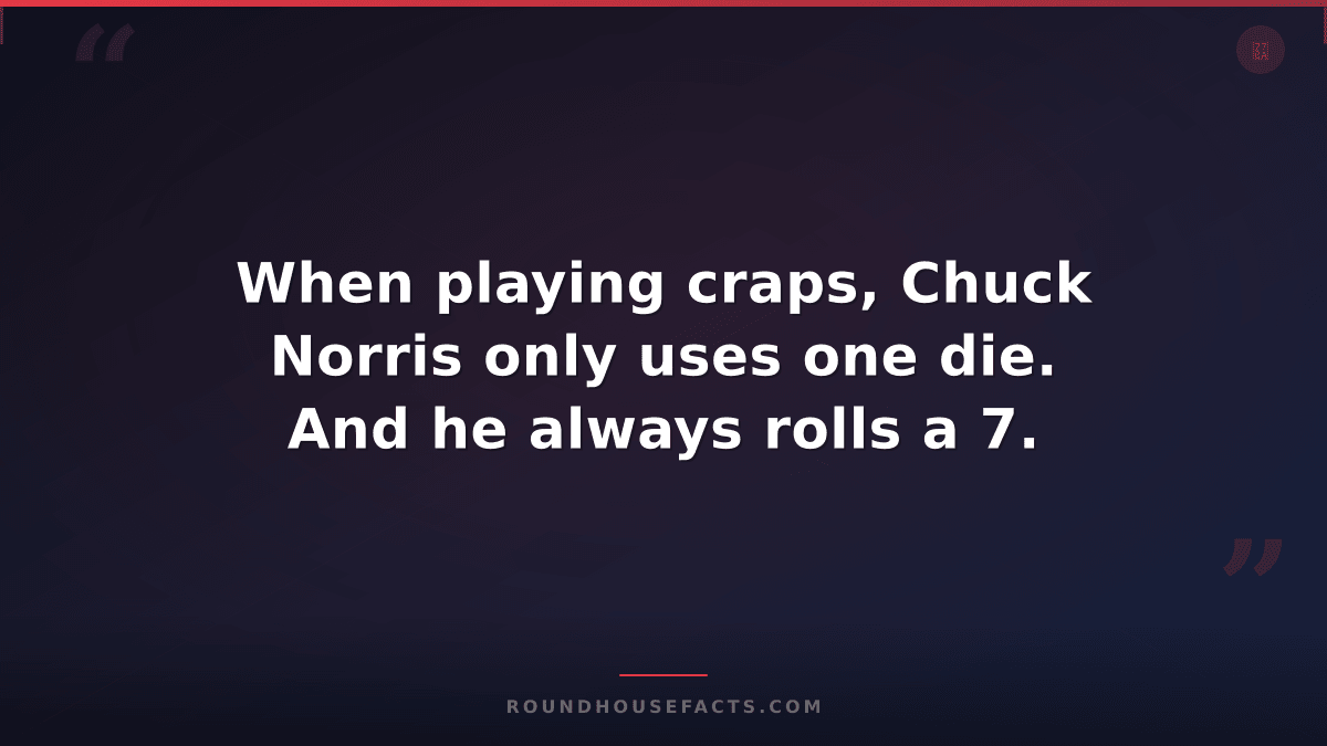 Chuck Norris Fact — When playing craps, Chuck Norris only uses one die. And he a