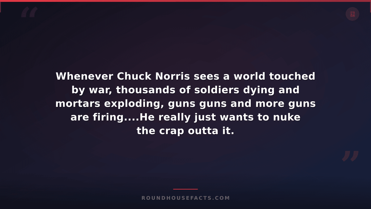 Chuck Norris Fact — Whenever Chuck Norris sees a world touched by war, thousands