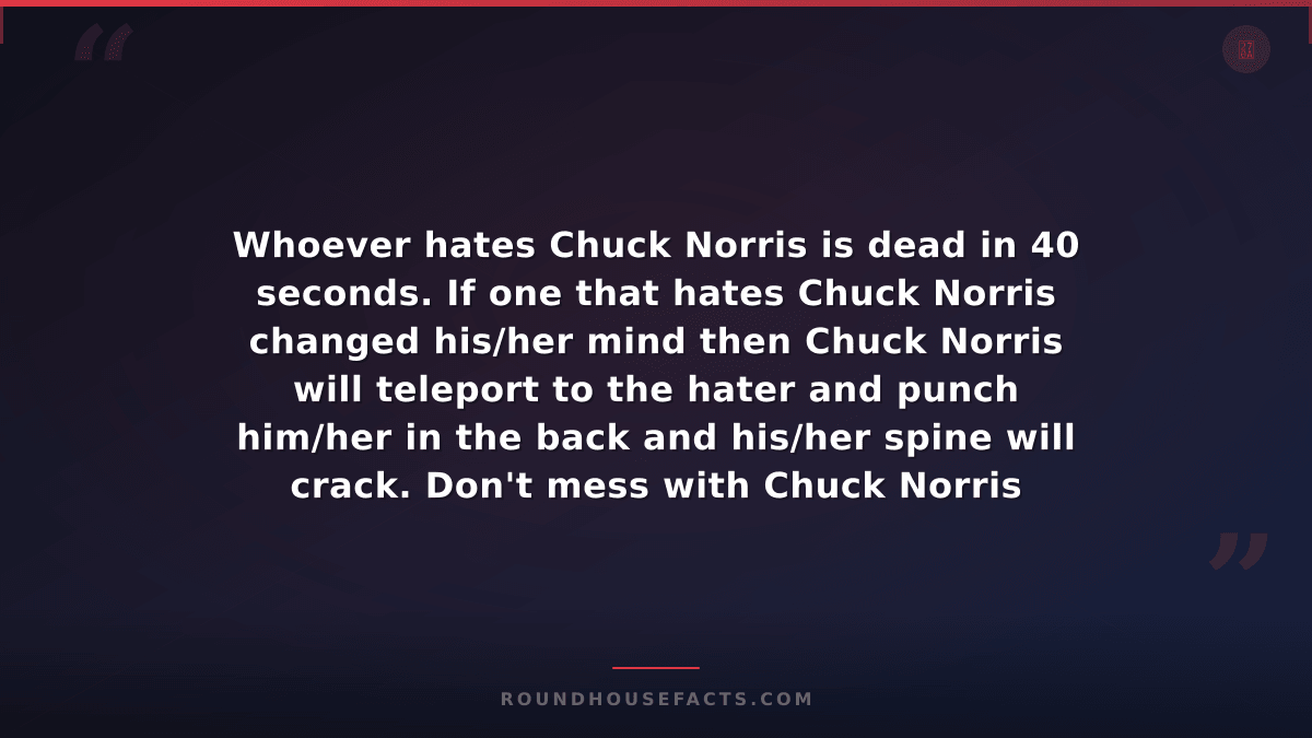 Chuck Norris Fact — Whoever hates Chuck Norris is dead in 40 seconds. If one tha